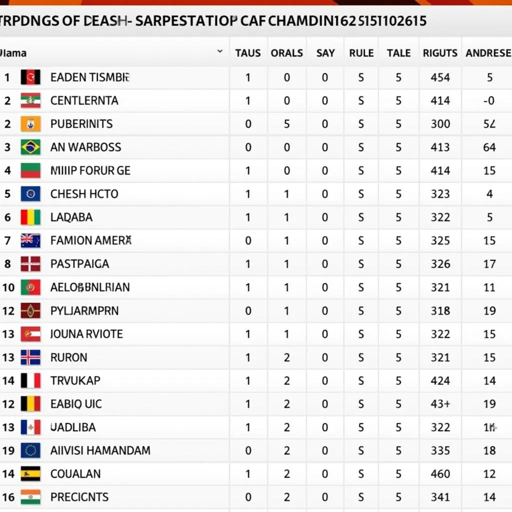 Bảng xếp hạng bóng đá CAF Champions League