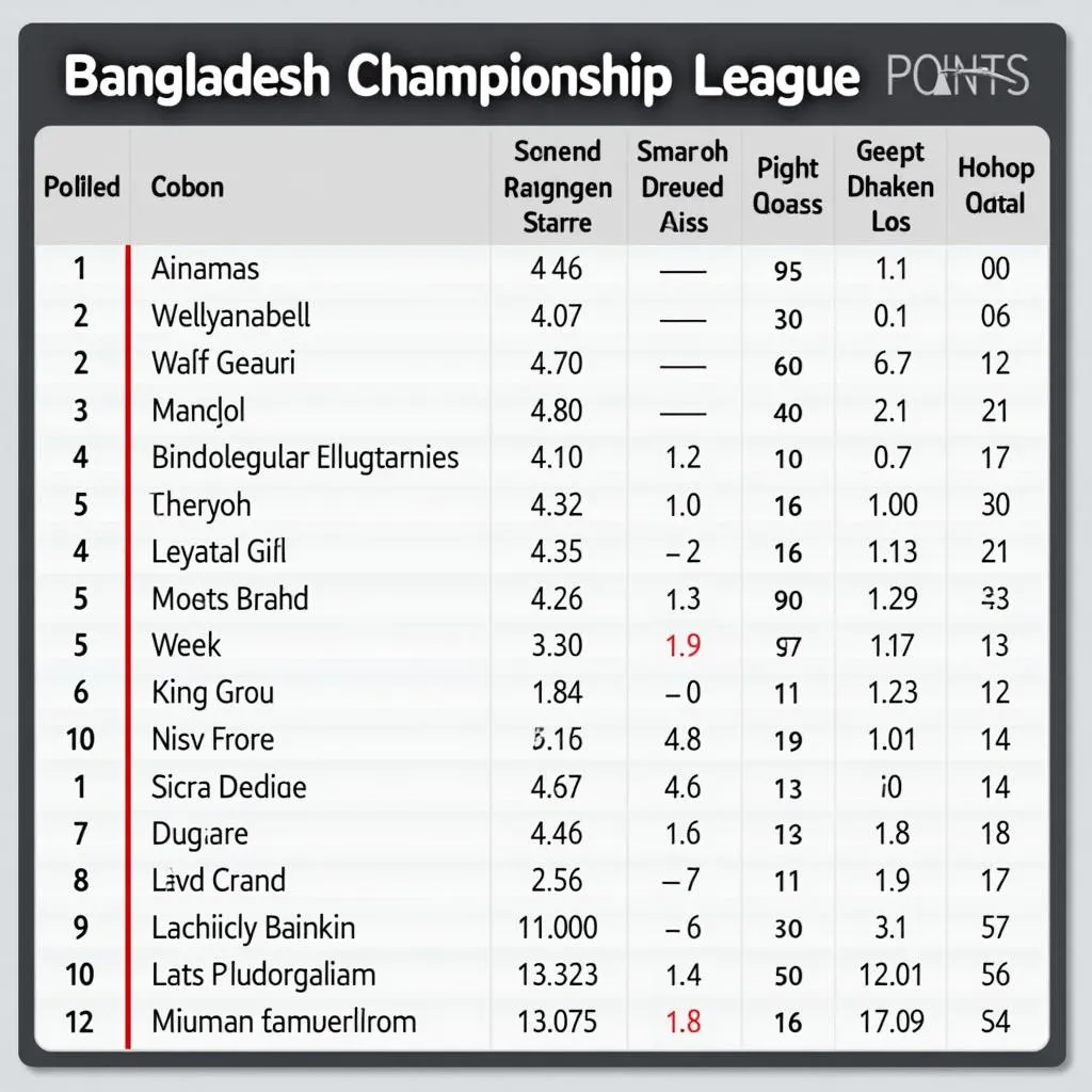 Bảng xếp hạng Bangladesh Championship League