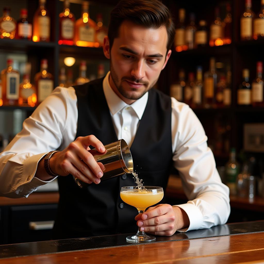 Bartender tại Bar Mutis Barcelona đang tỉ mỉ pha chế cocktail