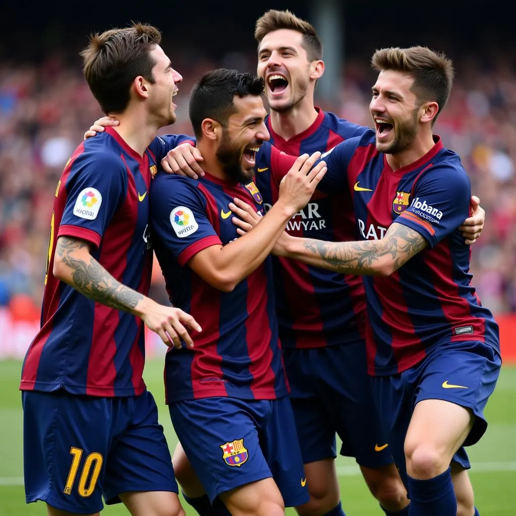 Barcelona team celebrating a goal