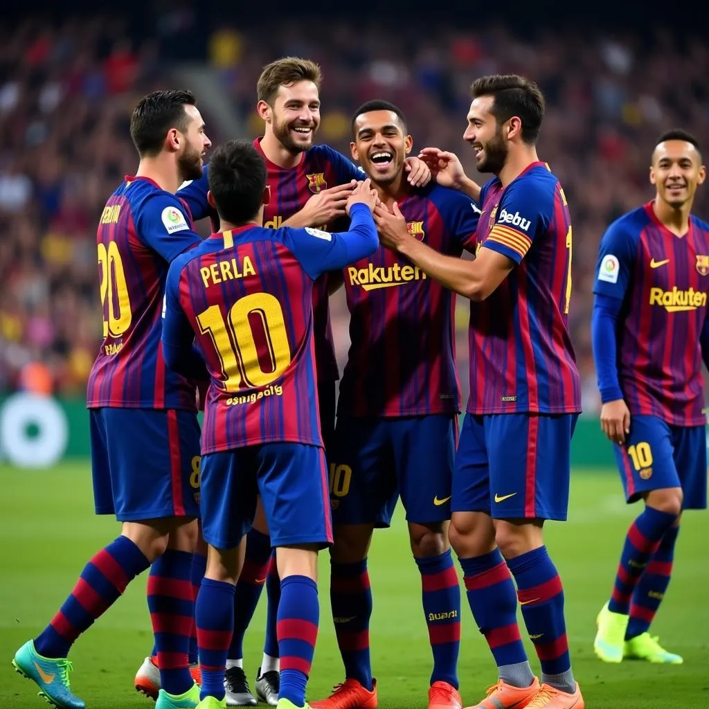 Barcelona Players Celebrating a Goal