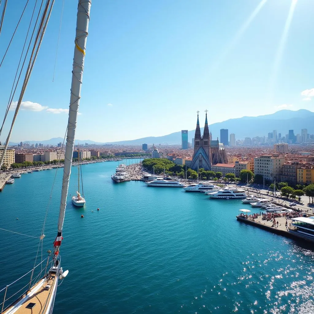 Barcelona Harbour View from Sailboat