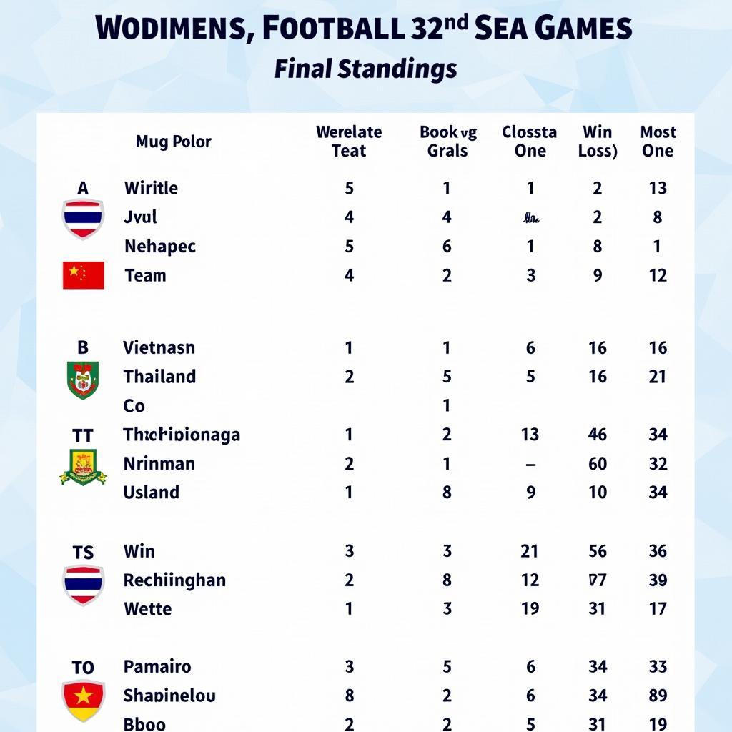 BXH bóng đá nữ SEA Games 32