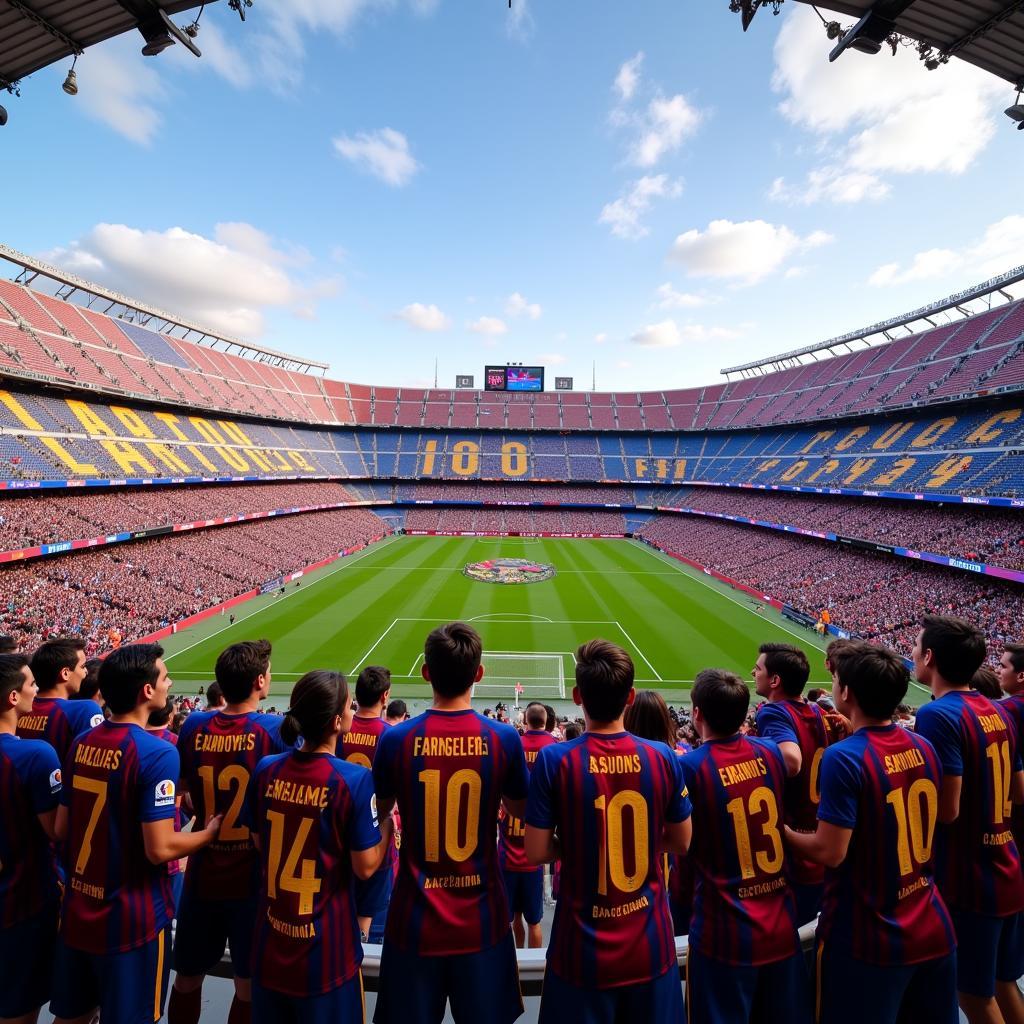 Barcelona Fans Wearing Jerseys