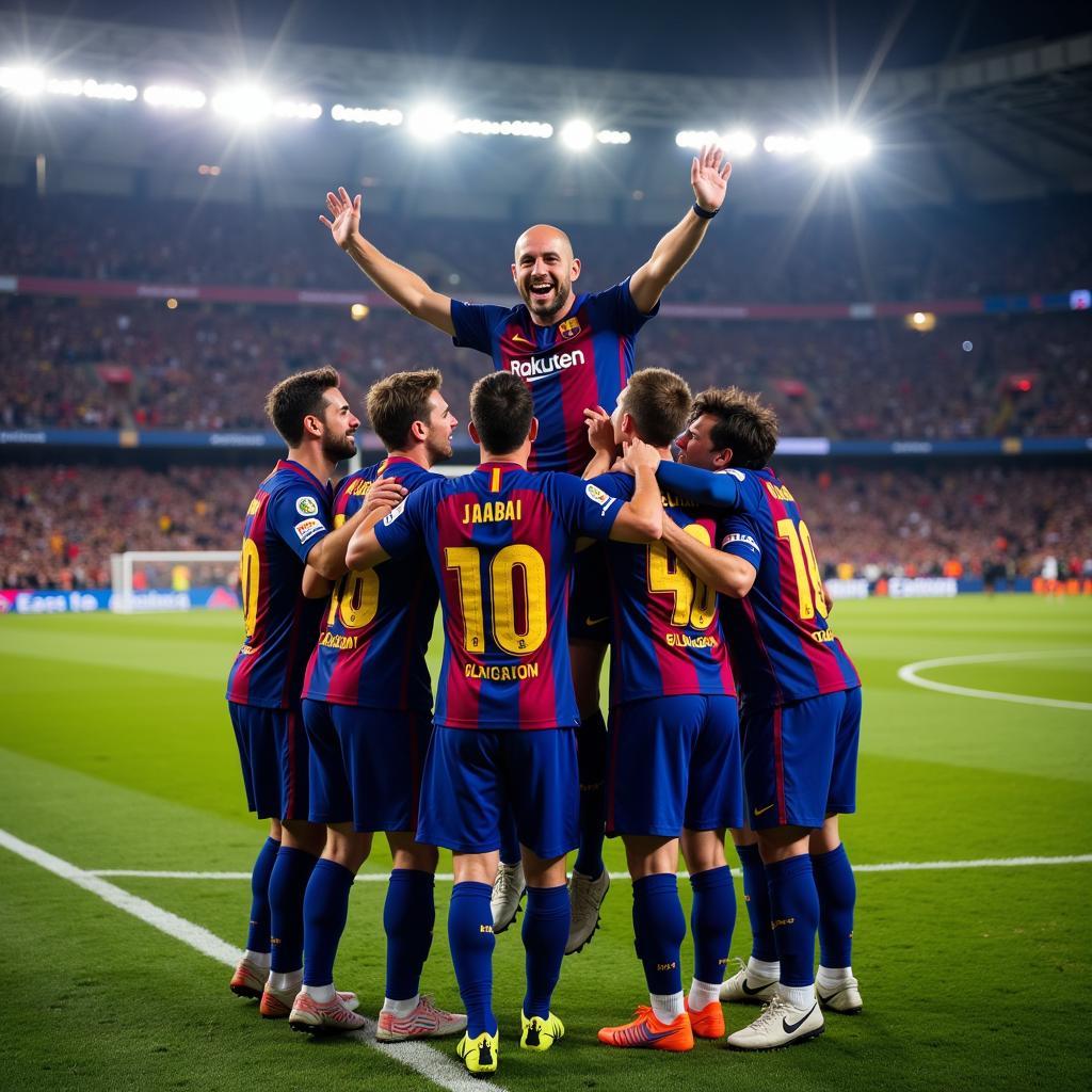 Các cầu thủ Barcelona ăn mừng chiến thắng