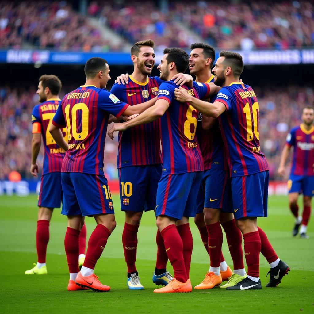 Niềm vui chiến thắng của các cầu thủ Barcelona