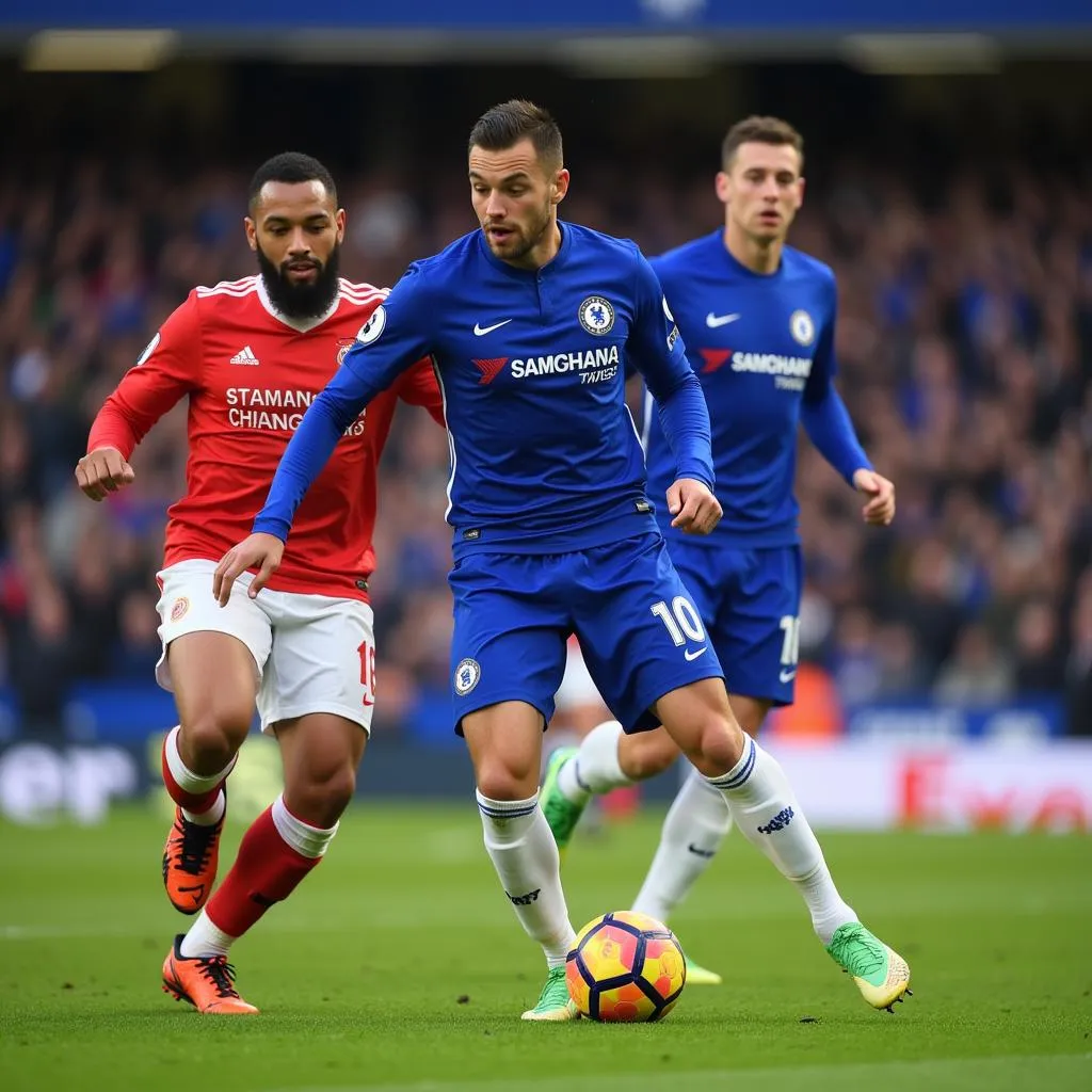 Hình ảnh cầu thủ Chelsea thi đấu trên sân