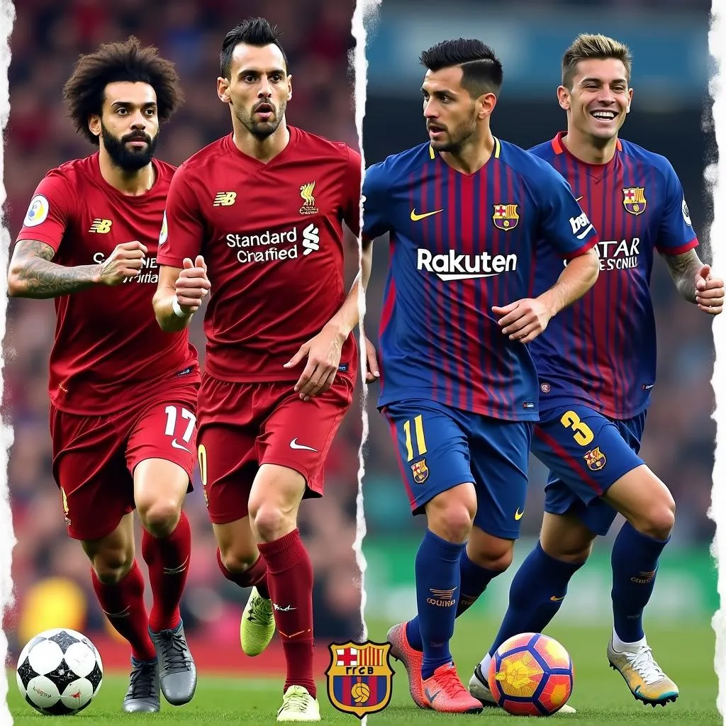 Hình ảnh so sánh các cầu thủ nổi tiếng của Liverpool và Barcelona