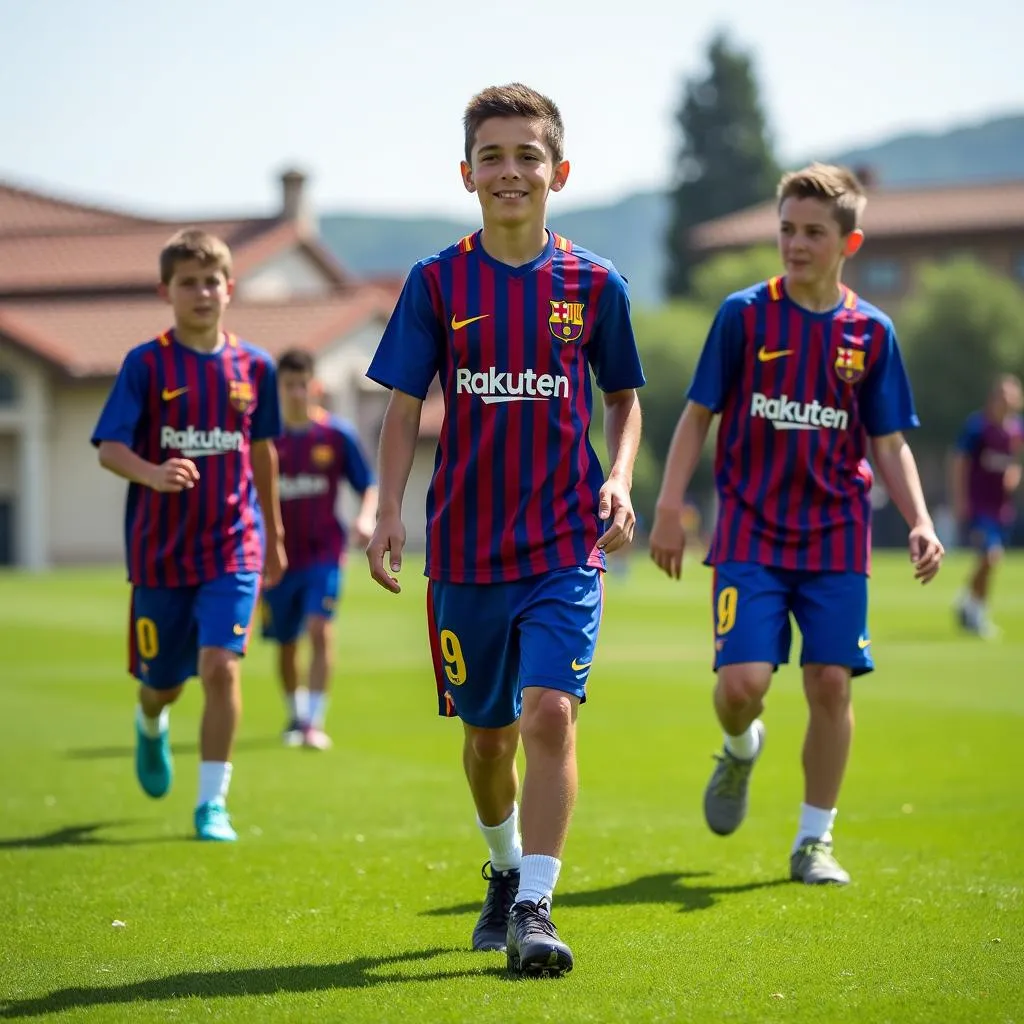 Cầu thủ trẻ tập luyện tại La Masia