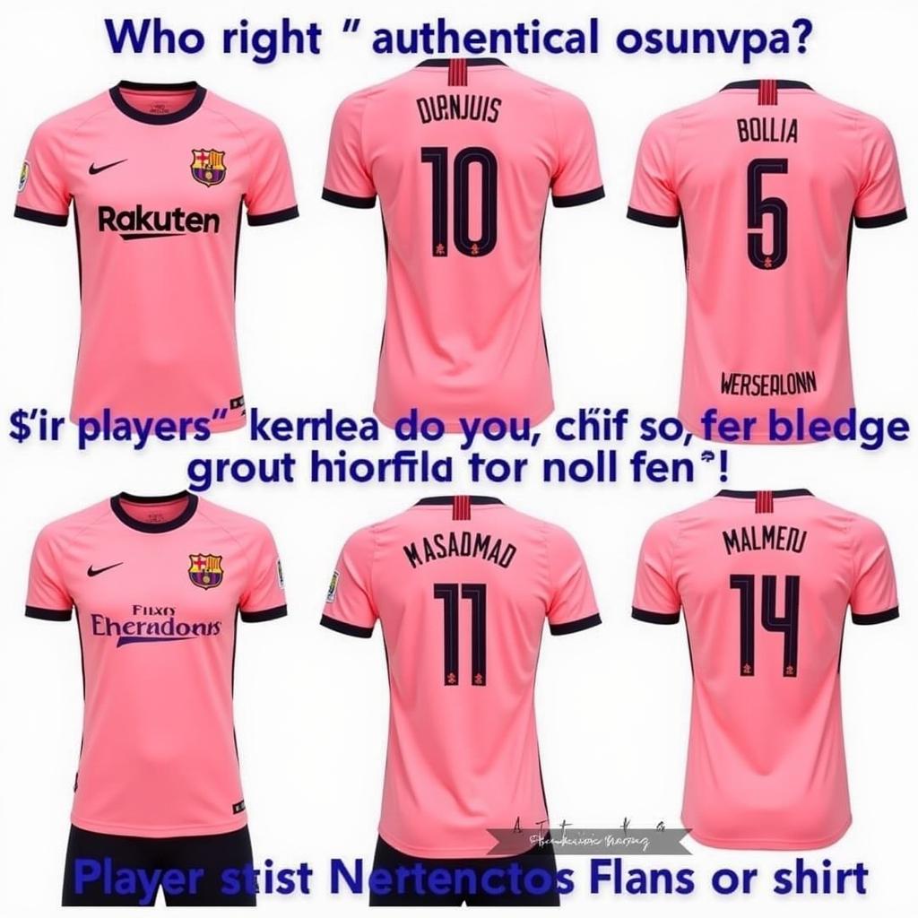 Different variations of the Barcelona pink shirt, including player versions and fan editions.