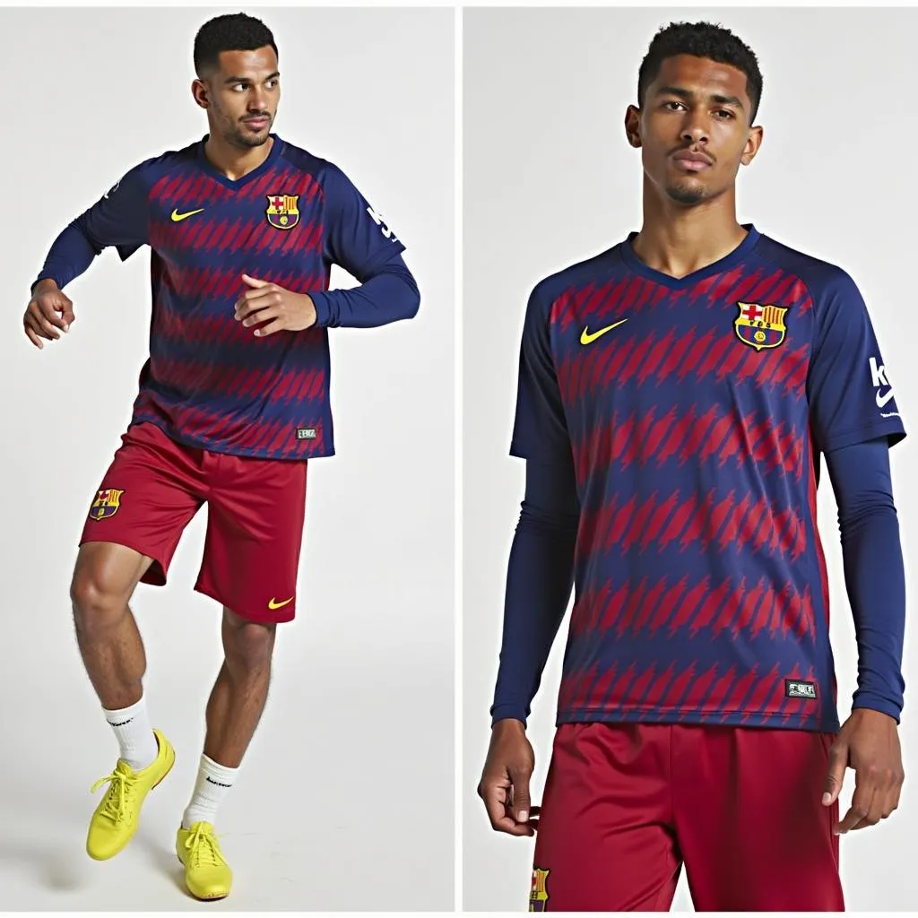 A football player wearing the FC Barcelona 2016-17 training kit, demonstrating its functionality and style during a training session.