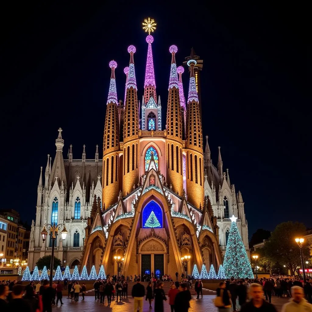 Nhà thờ Sagrada Familia được trang hoàng lộng lẫy trong dịp Giáng Sinh