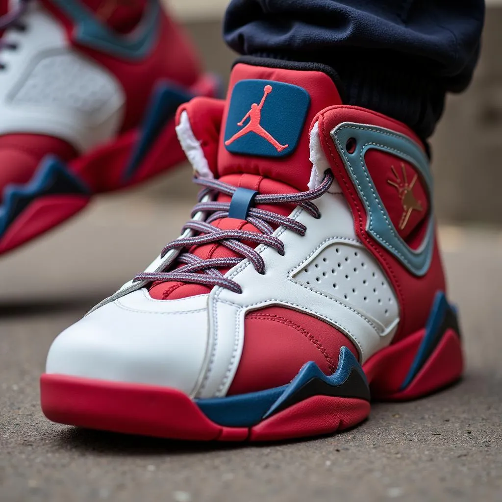 Jordan 7 Barcelona Day Sneaker Display Closeup