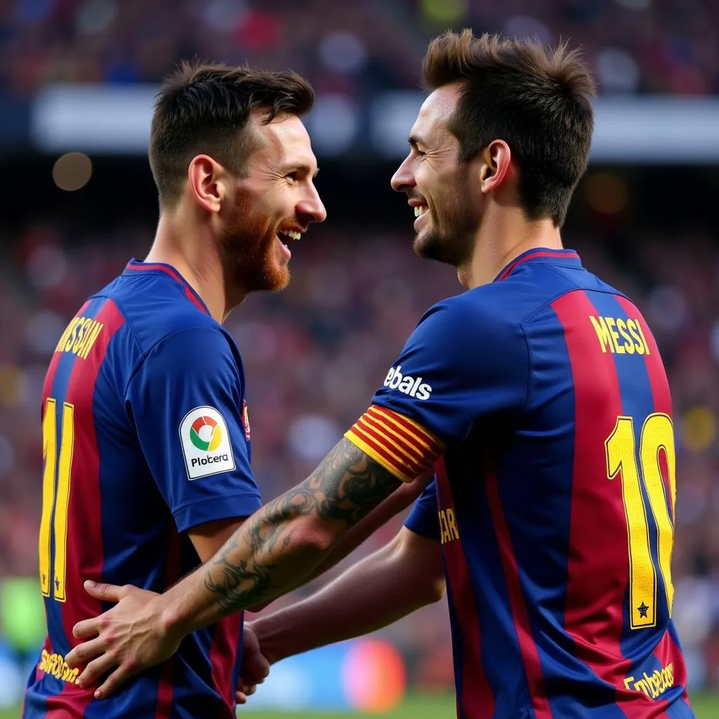 Lionel Messi and Antoine Griezmann celebrating together