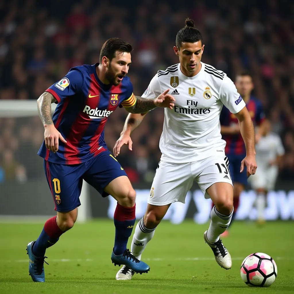 Messi và Ronaldo trên sân cỏ