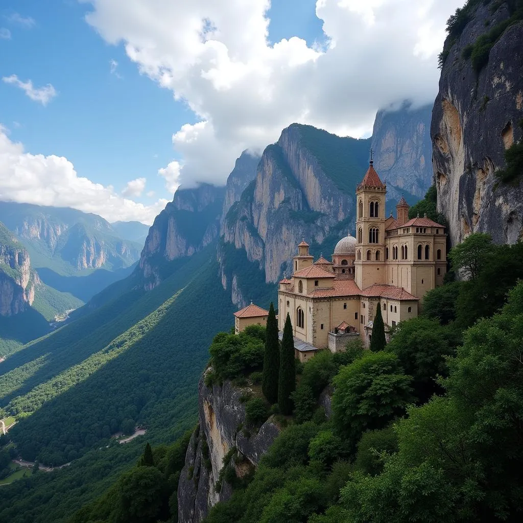 Santa Maria de Montserrat Monastery Nestled amidst Majestic Mountains