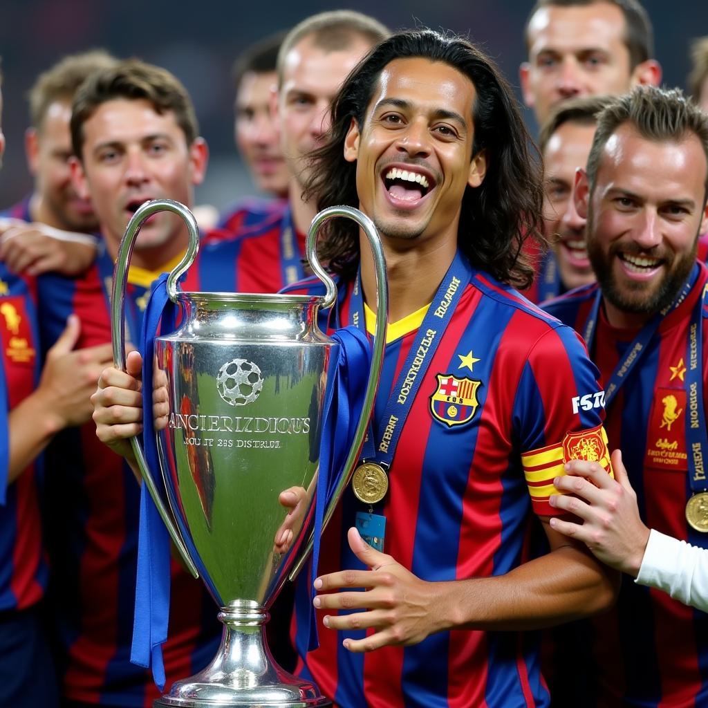 Ronaldinho celebrates Barcelona's victory