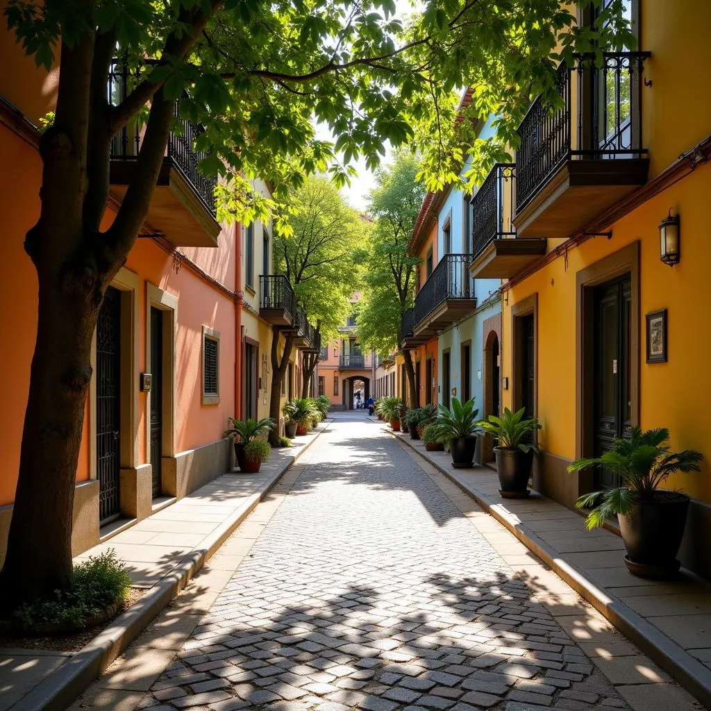 Narrow cobblestone street in Santa Susanna's Old Town