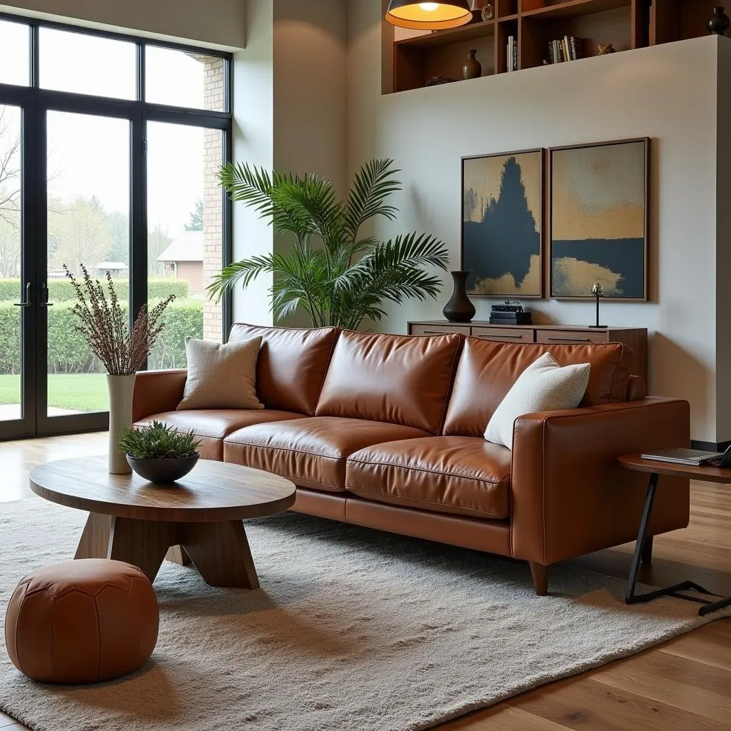 Ghế sofa da sang trọng của Sayez trong phòng khách hiện đại