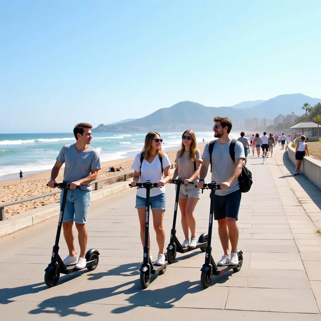 Scooter eléctrico en la playa de Barcelona