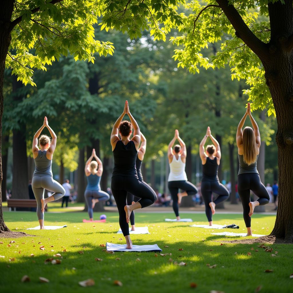 Tập luyện yoga ngoài trời tại Barcelona