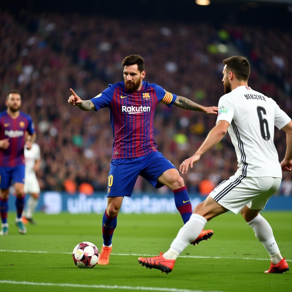 Messi thực hiện cú sút phạt hàng rào