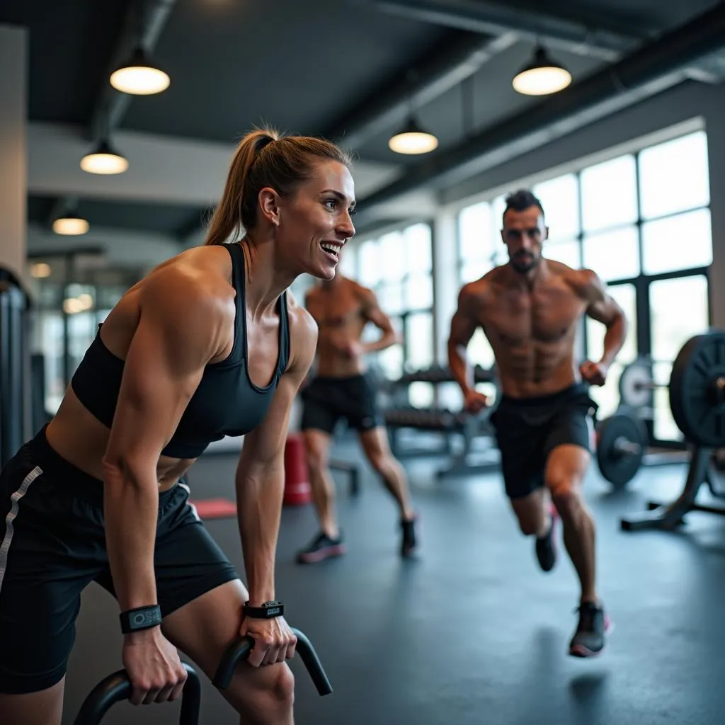 Vận động viên tập luyện tại phòng gym