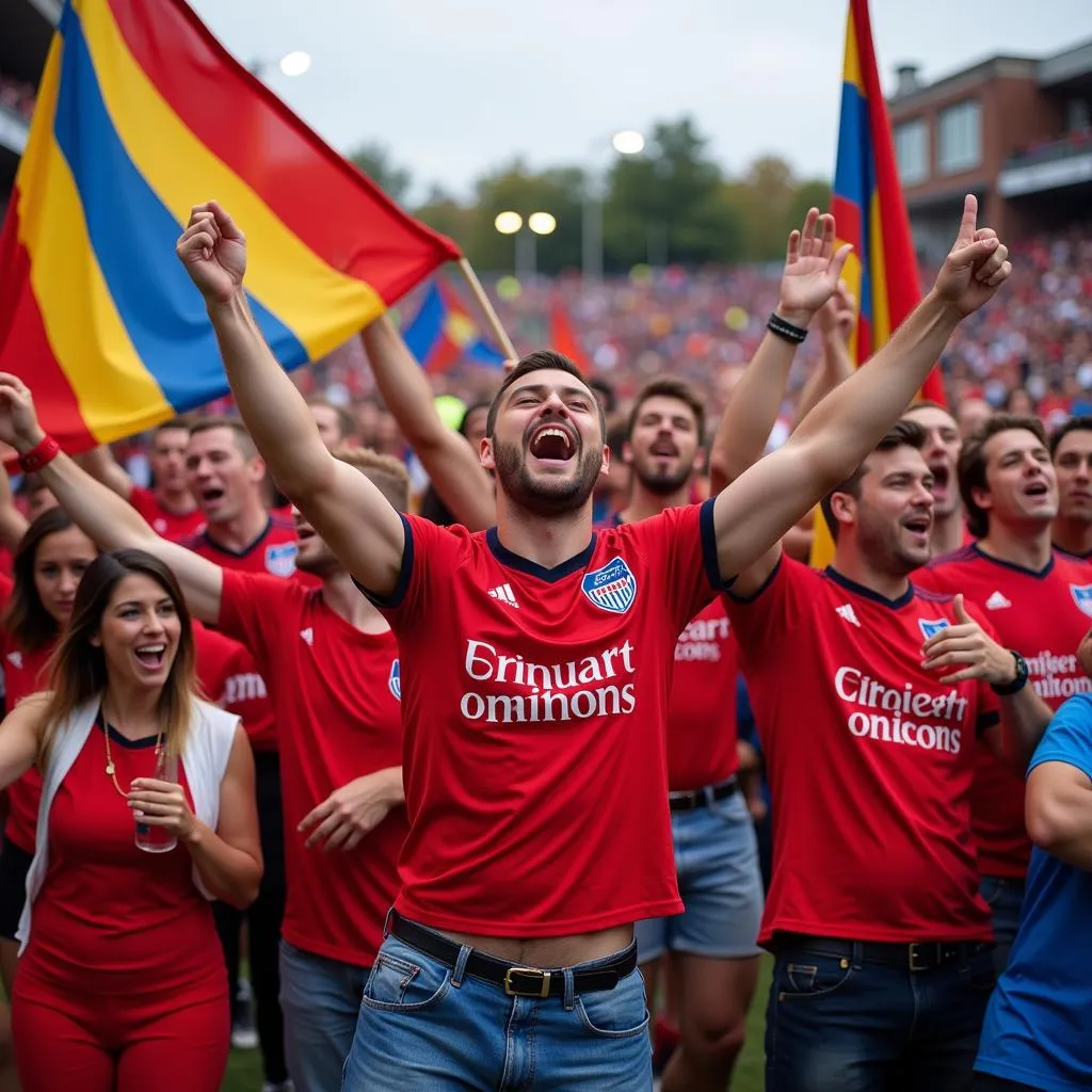 Fans cheering passionately at a football club event