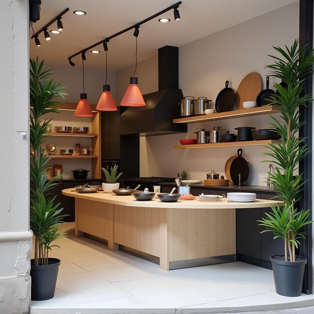 Una tienda moderna y elegante de utensilios de cocina en el barrio del Eixample de Barcelona, con una selección de utensilios de cocina de diseño