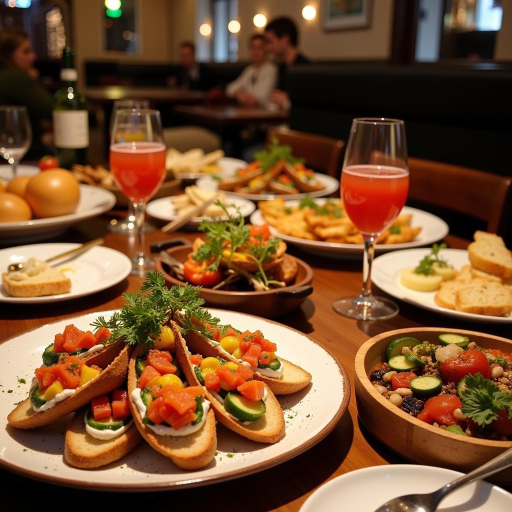 Delicious tapas spread in a cozy Barcelona restaurant