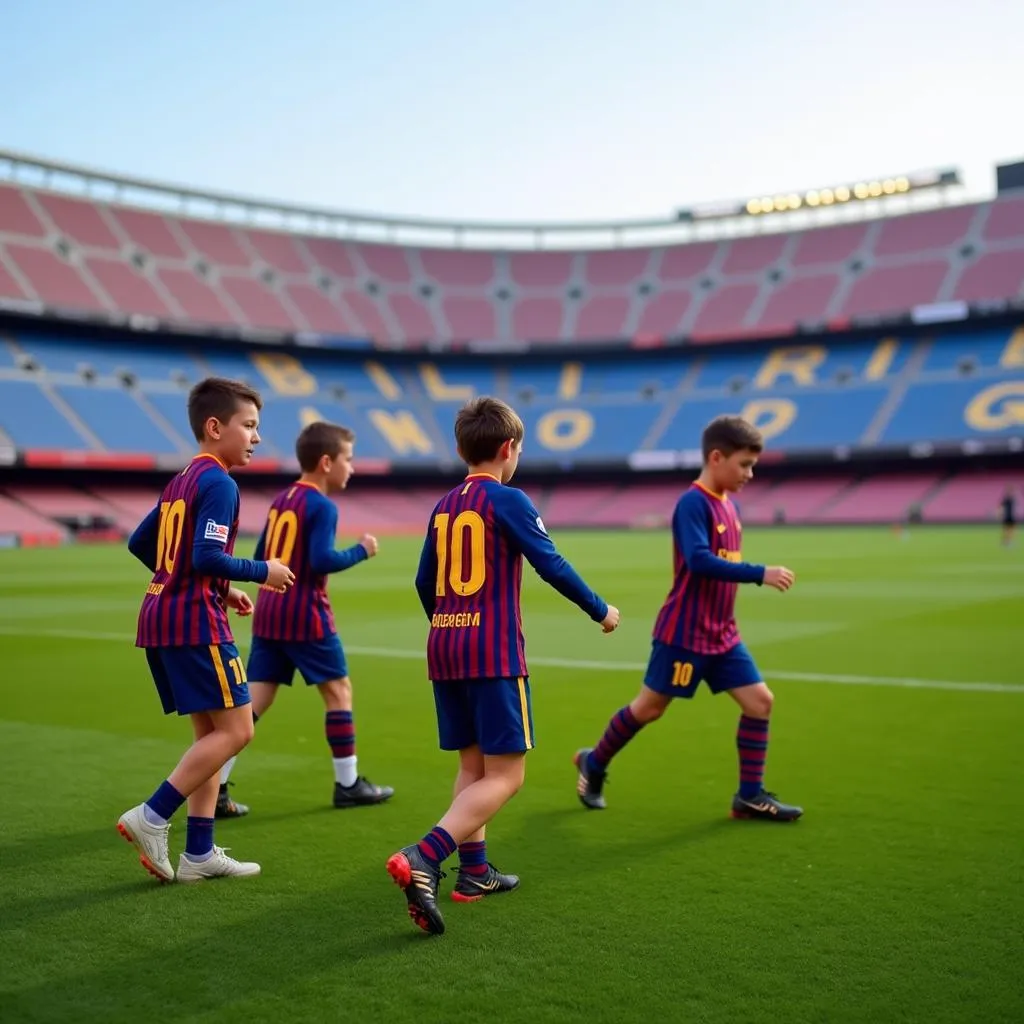 U11 Barcelona tập luyện tại sân Camp Nou