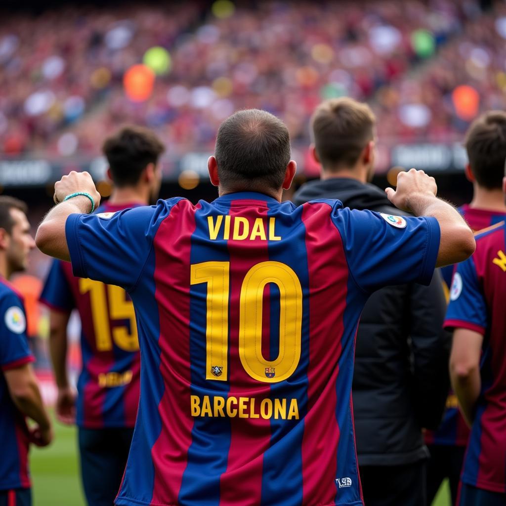 Cổ động viên Barcelona giương cao áo đấu Vidal