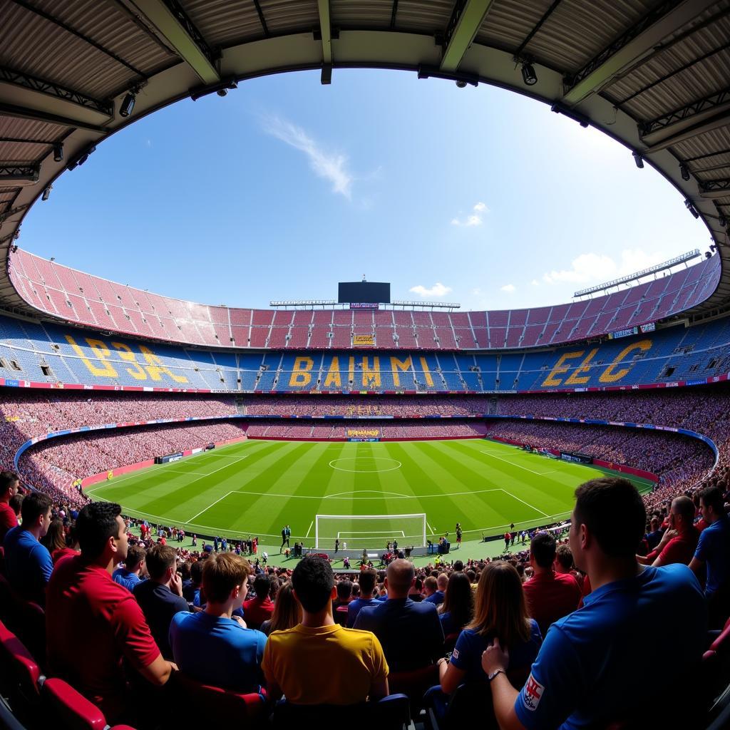 Ảnh nền Barcelona 4K toàn cảnh sân vận động Camp Nou.