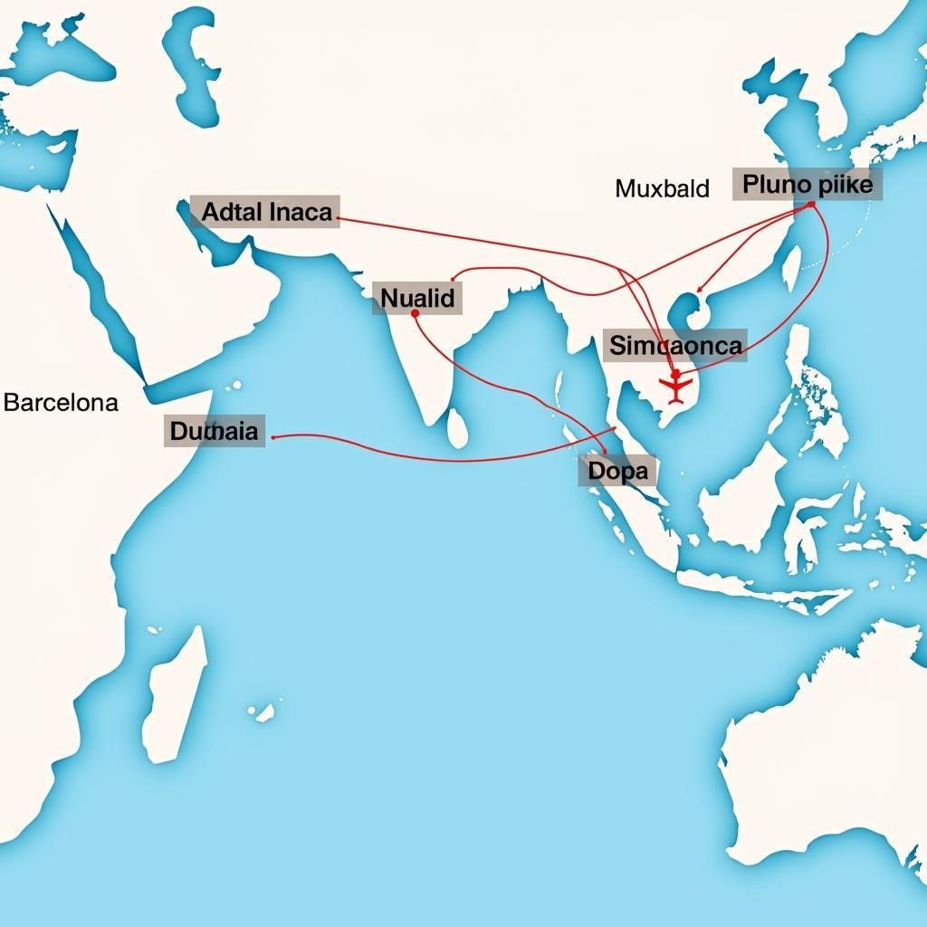 Auckland to Barcelona Flight Routes