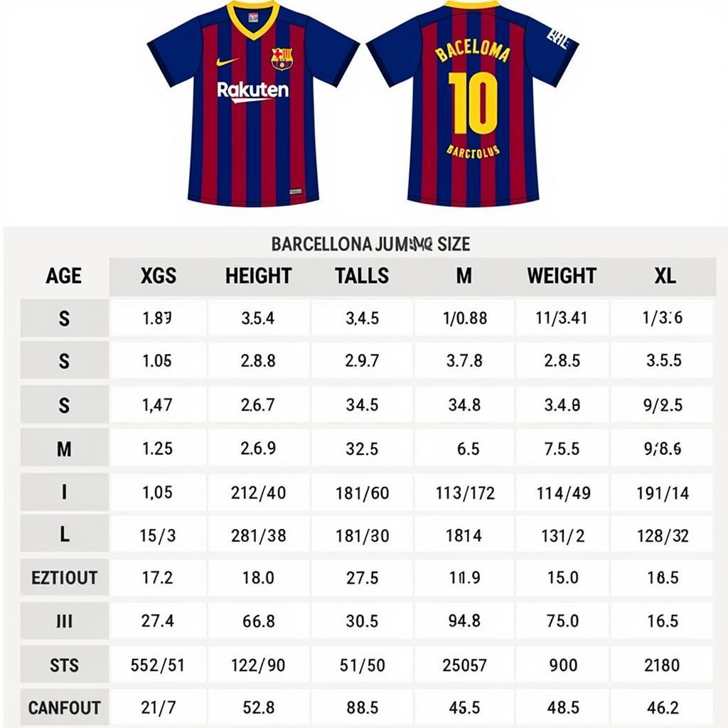 Bảng Kích Cỡ Barcelona Drakt Junior