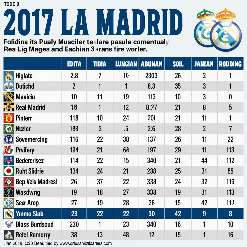 Bảng xếp hạng La Liga 2017: Real Madrid dẫn đầu