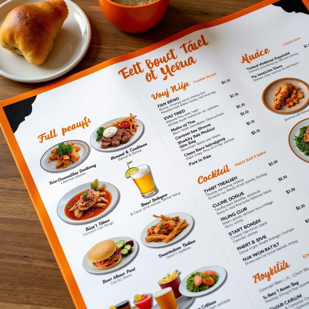 Menu đồ ăn và thức uống đa dạng tại quán cafe bóng đá Cầu Giấy