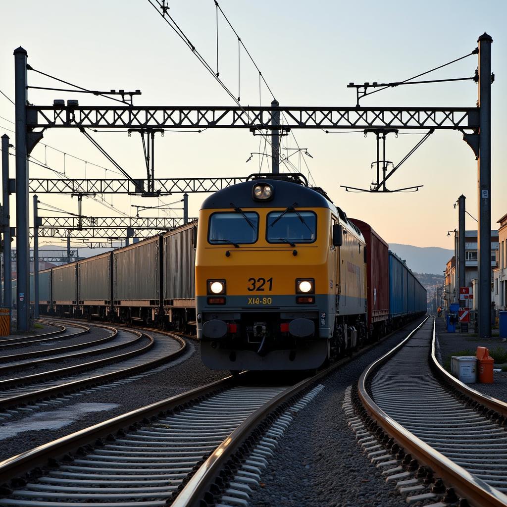 Cargo Train Arriving in Barcelona