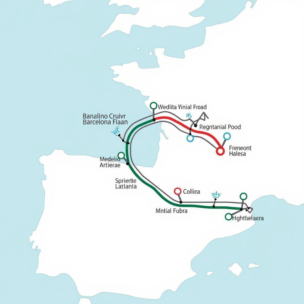 Cargo Train Route Between Madrid and Barcelona