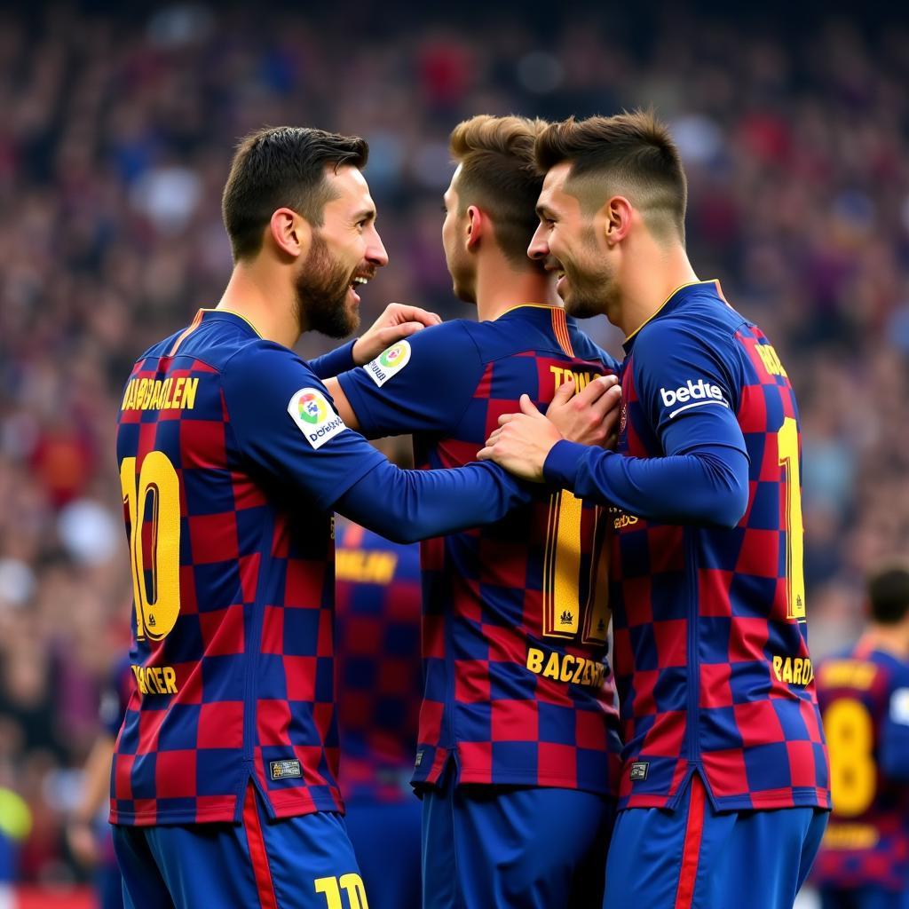 Cầu thủ Barcelona mặc áo 2019 ăn mừng