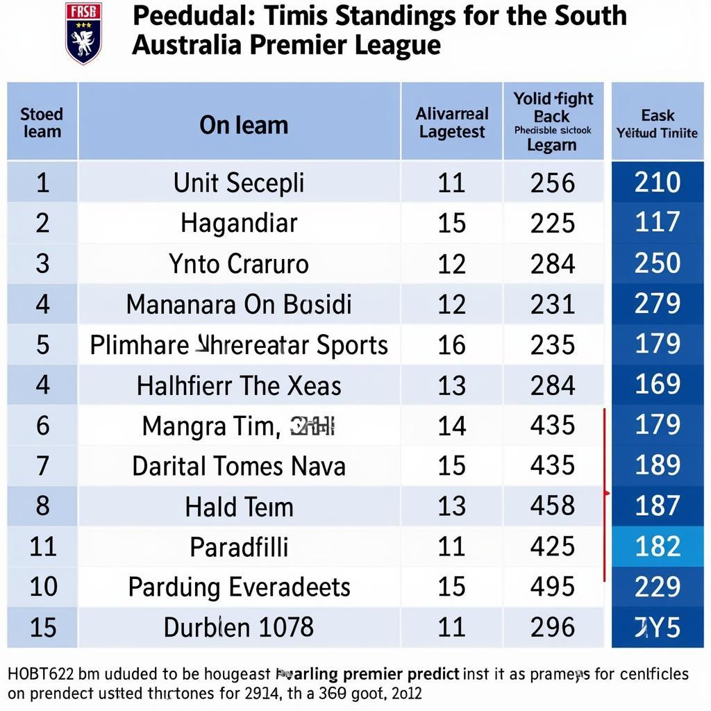 Dự đoán bảng xếp hạng bóng đá South Australia Premier League