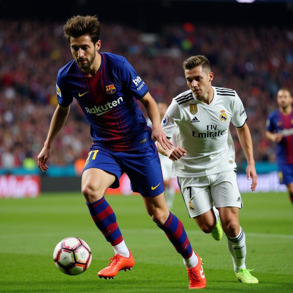 El Clasico kinh điển: Hình ảnh trận đấu giữa Barcelona và Real Madrid.