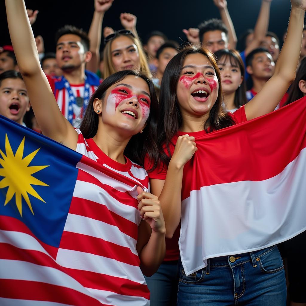 Fan hâm mộ cổ vũ trực tiếp bóng đá Malaysia Indonesia