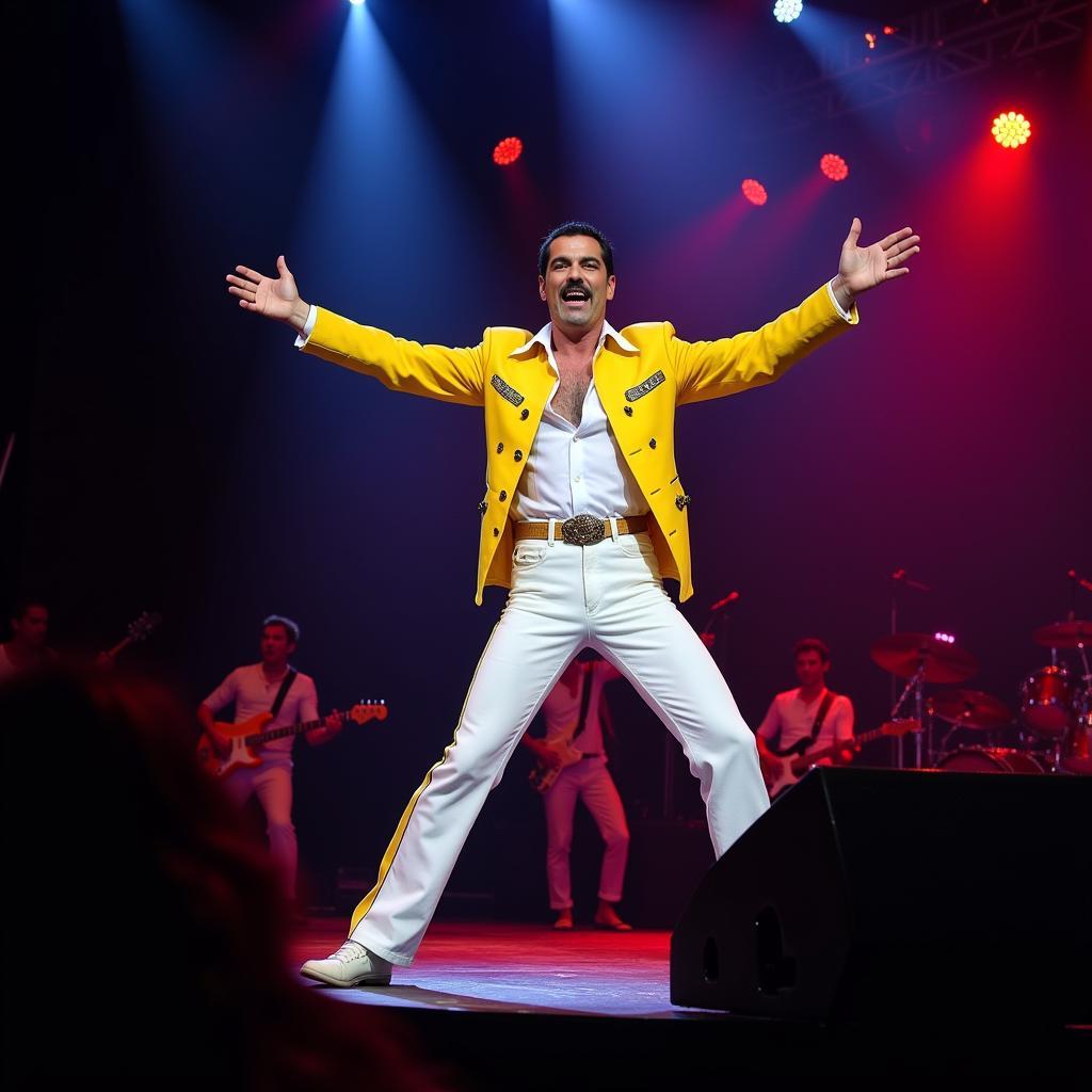 Freddie Mercury biểu diễn "Barcelona" trên sân khấu