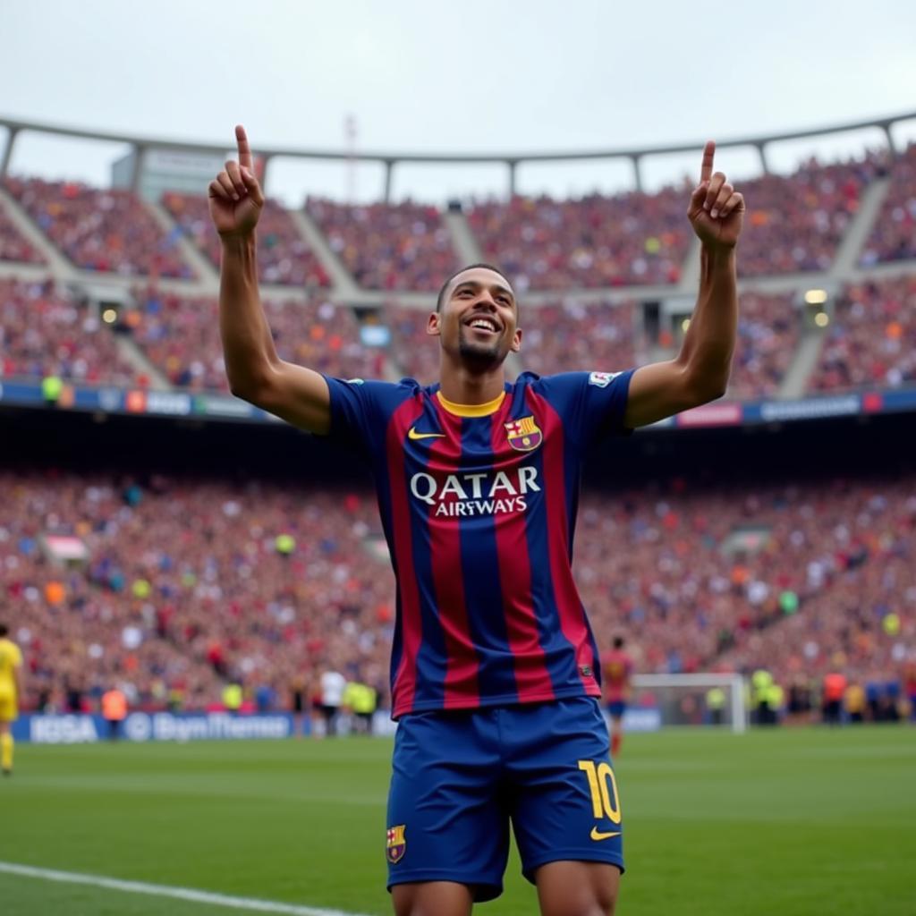 Henry celebrating his goal against Atletico Madrid