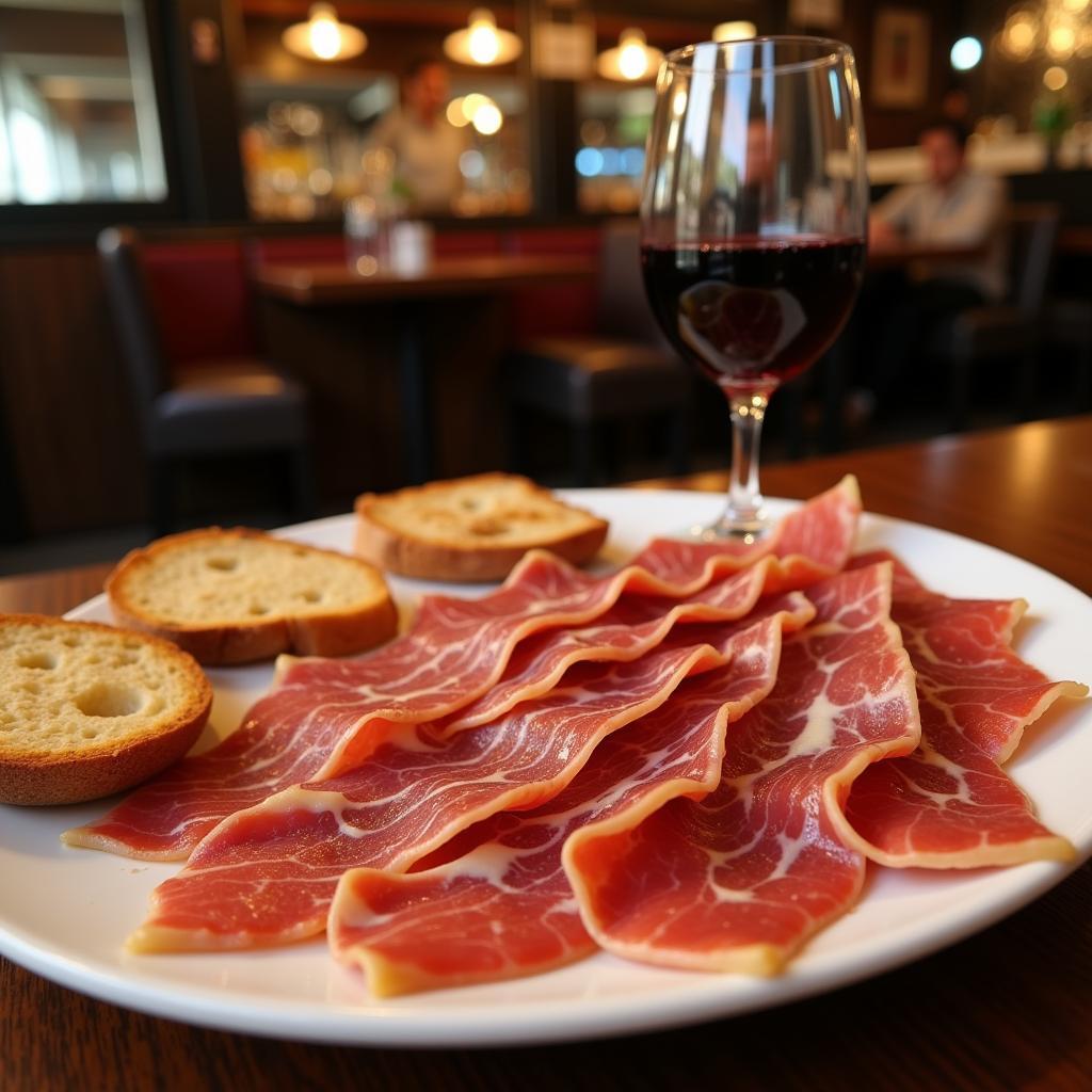 Thưởng thức Jamon Iberico tại một quán tapas ở Barcelona