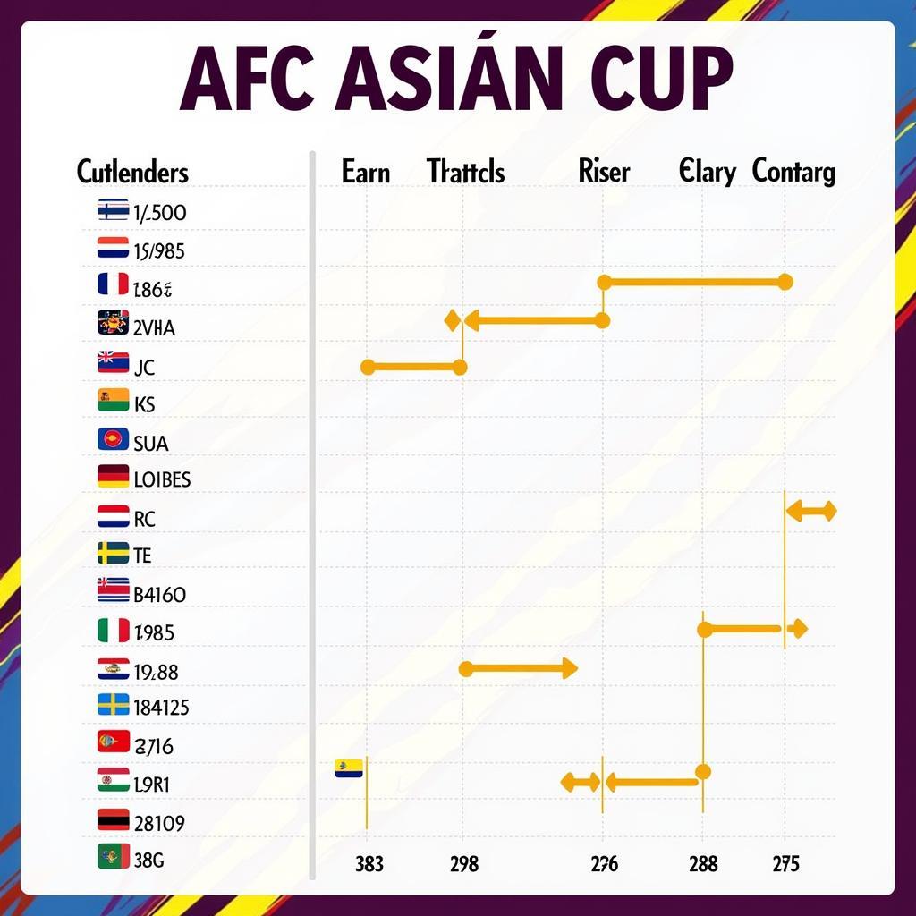 Kết quả AFC Asian Cup qua các kỳ giải: Biểu đồ thể hiện số lần vô địch của các đội tuyển.