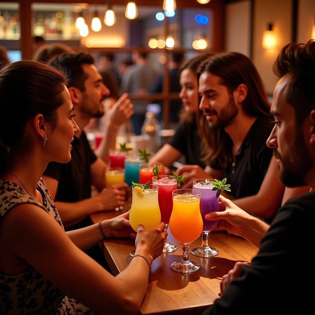 Khách hàng thưởng thức cocktail tại quầy bar ở Barcelona