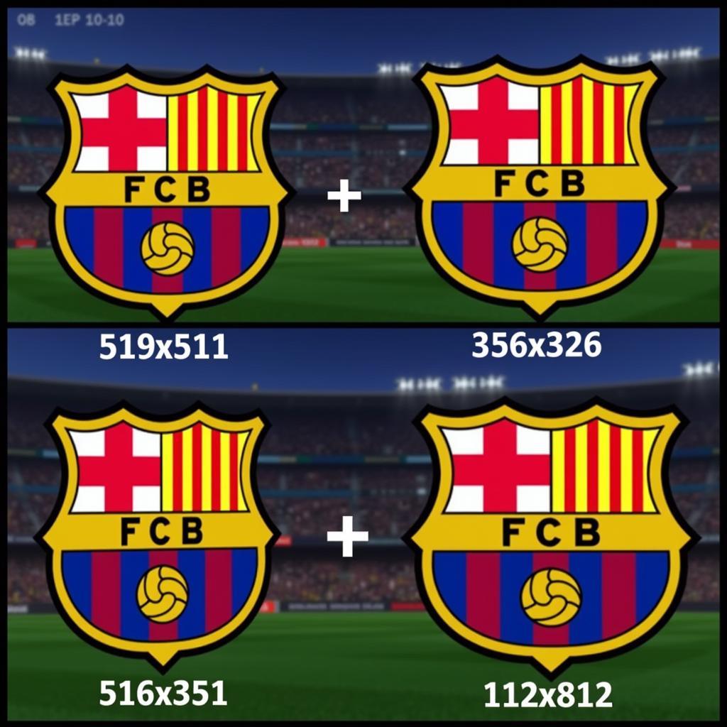 So sánh logo Barcelona với kích thước khác nhau trong Dream League Soccer: 512x512, 256x256, và 128x128