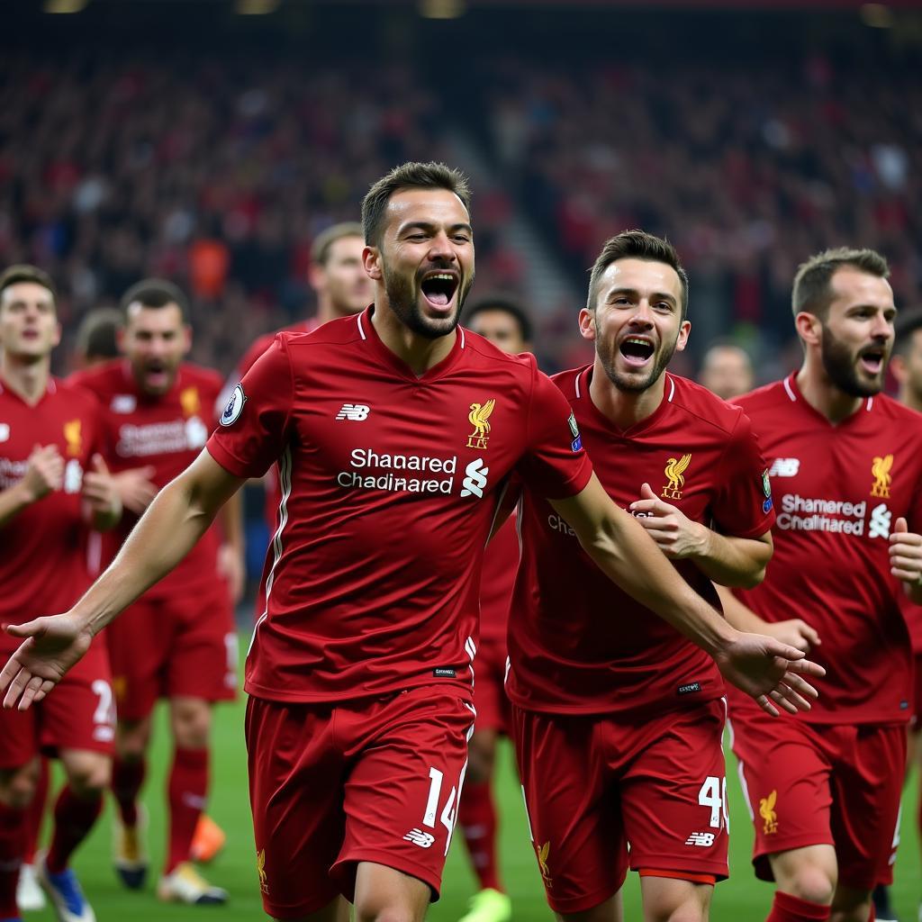 Cầu thủ Liverpool ăn mừng tại Anfield